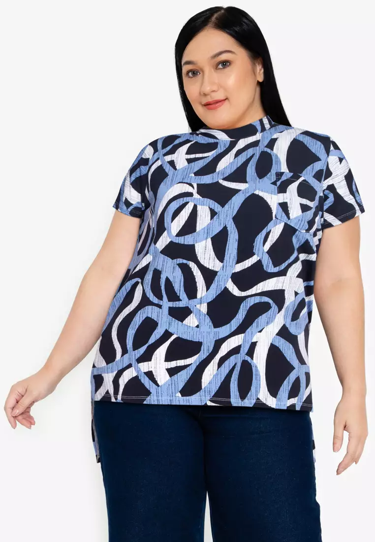 Alfani Plus Size Printed Woven-Back Top