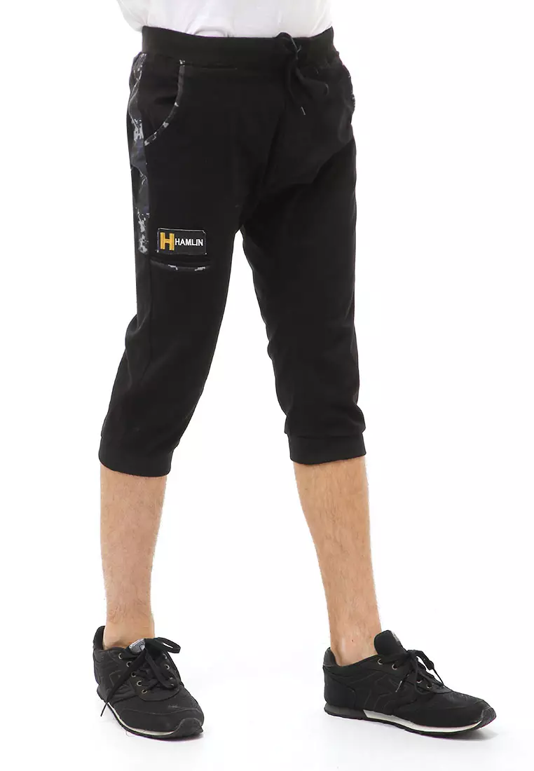 Rishham Short Pants Celana Jogger Pendek Pria List Camouflage Material Canvas Twill ORIGINAL - Black