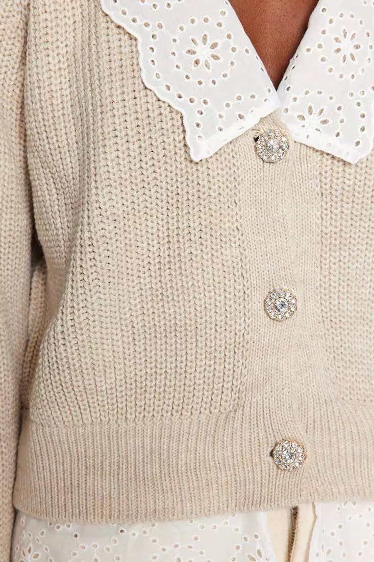 Crop Polo Collar Knit Cardigan