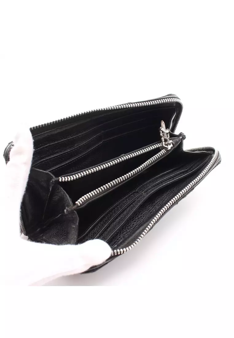 Buy Chrome Pre-loved Chrome Hearts Cemetery cloth round zipper long wallet leather black 2023 Online | ZALORA Singapore