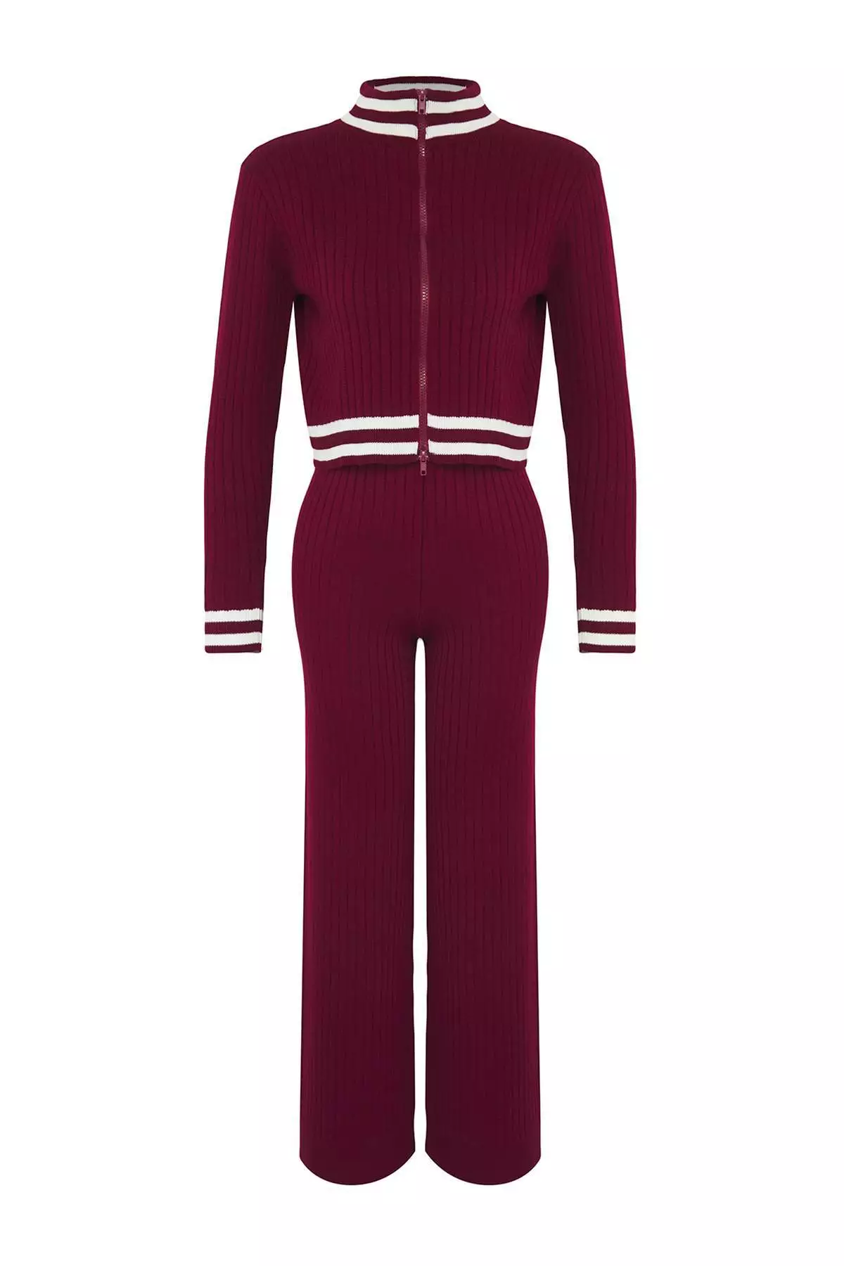 Burgundy Zippered Knitwear Bottom Top Set