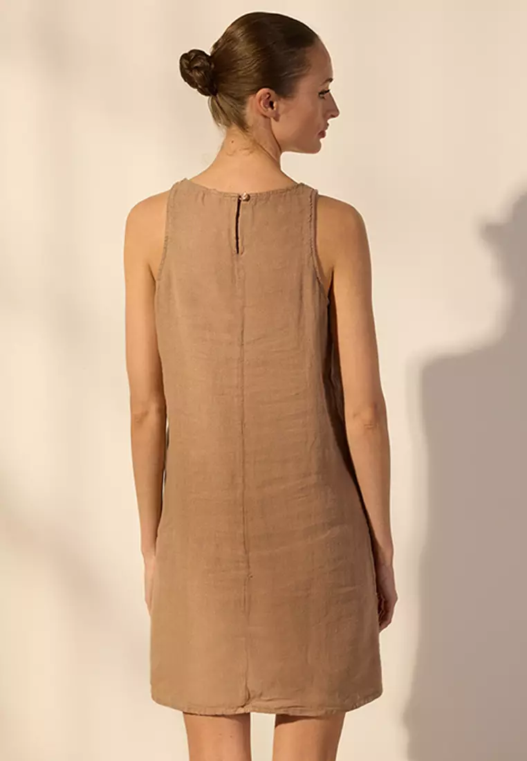 Mink 100% Linen Basic Mini Dress Twoss25El00610