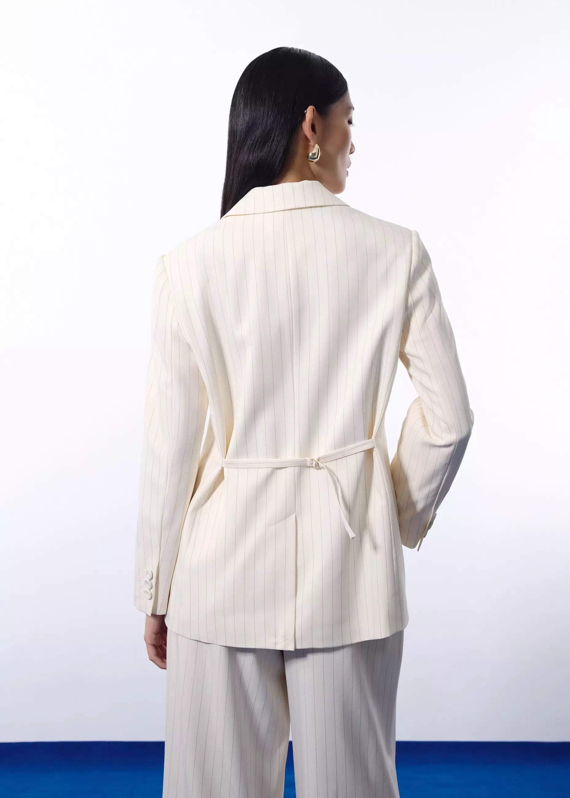 Blazer Wanita - RuchedReady® Rachel Pinstripe Adjustable Waist Blazer