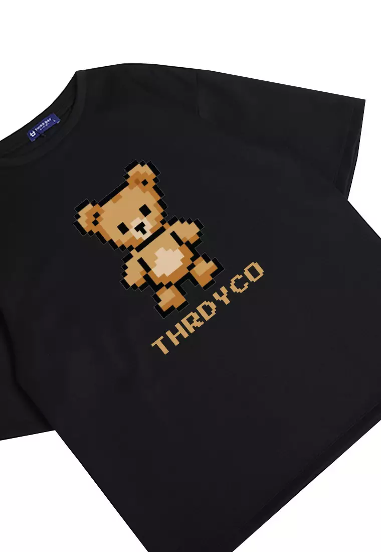 MTO81 kaos oversize beruang teddy bear rajut knit rajut effect bahan scuba distro pria cowok hitam