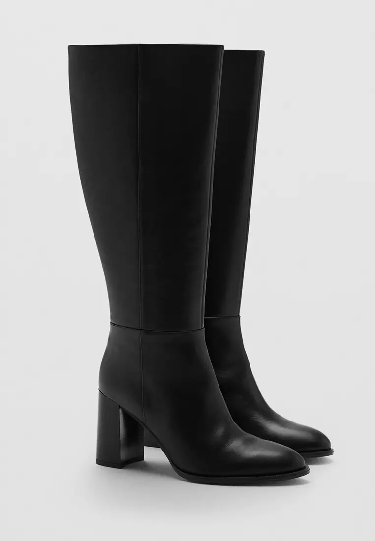 Leather Block-Heel Boots