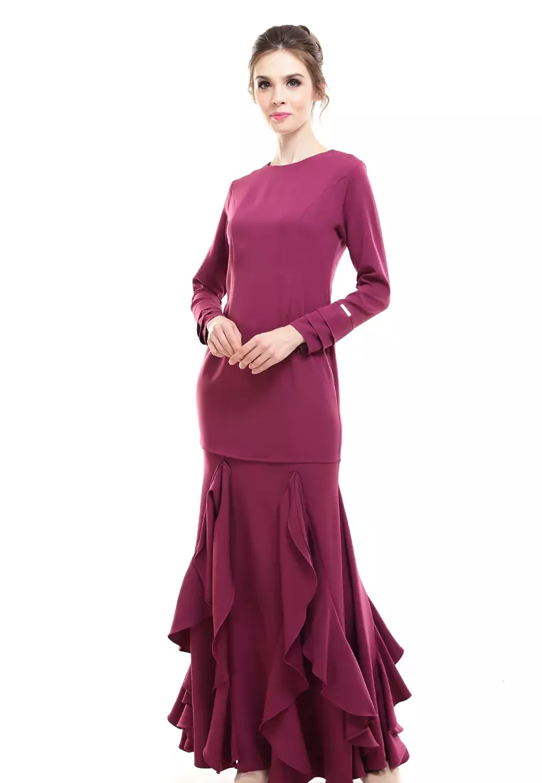 Zerra Kurung Modern Ruffle Skirt in Berry Purple