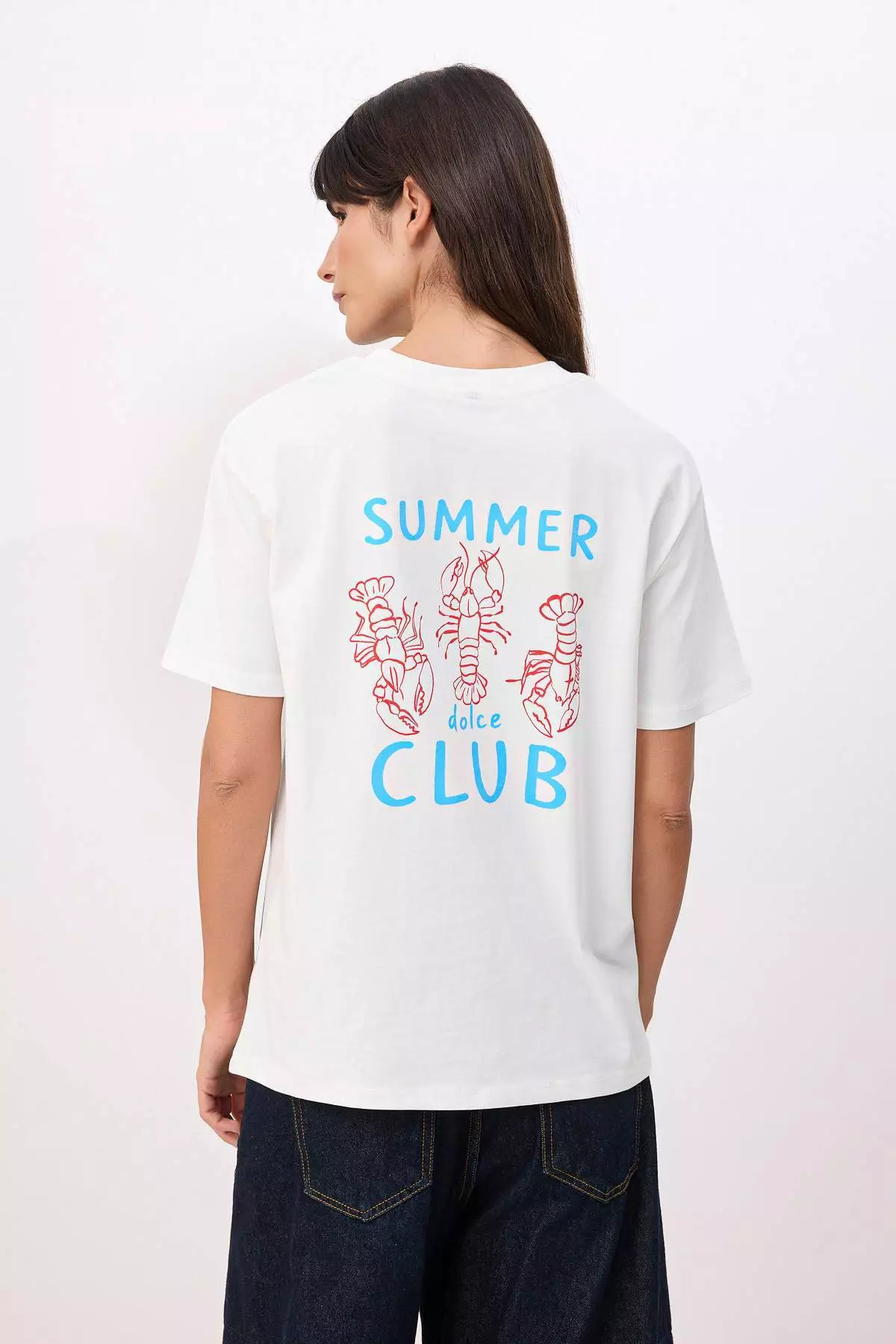 Ecru Printed Oversize/Wide Fit Short Sleeve 1% Cotton Knitted T-Shirt Twoss26Ts116