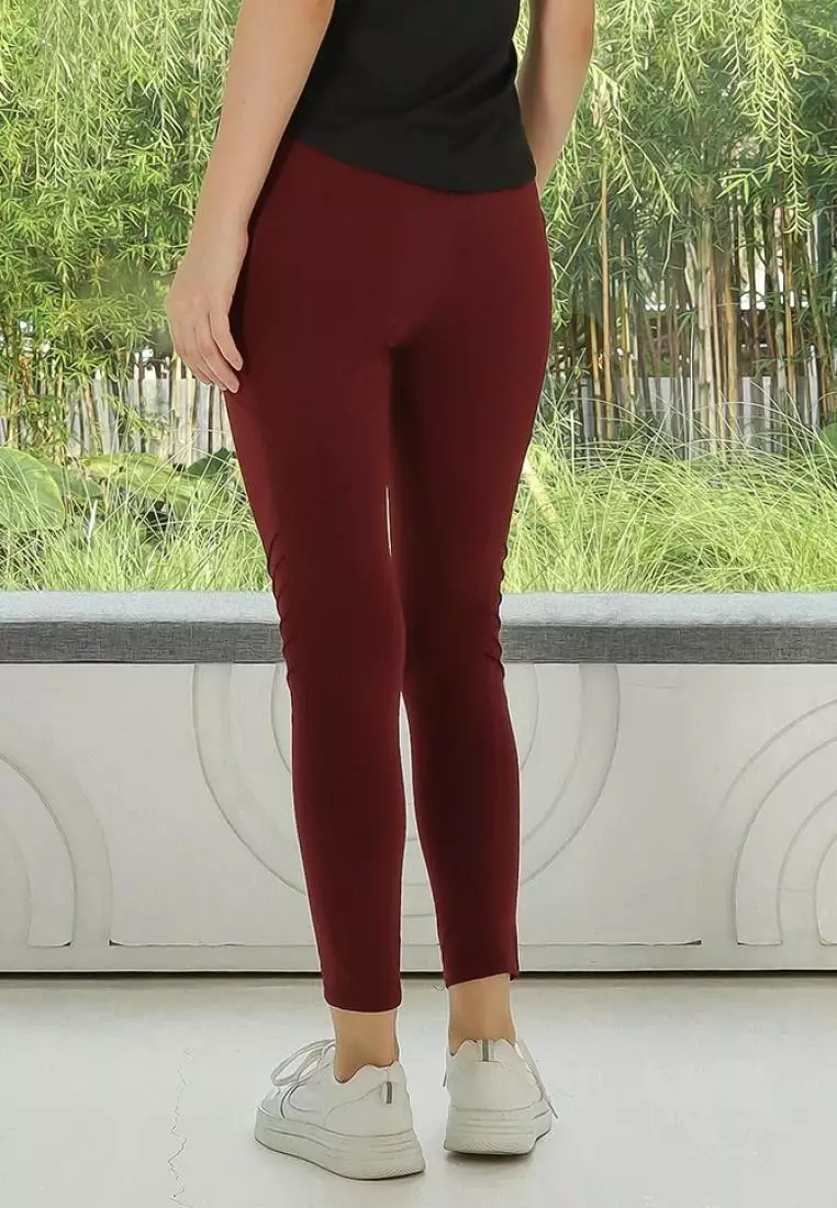 Fitwear - Legging Big Size Olahraga Wanita BELIA BIKER 4 POCKET - BURGUNDY