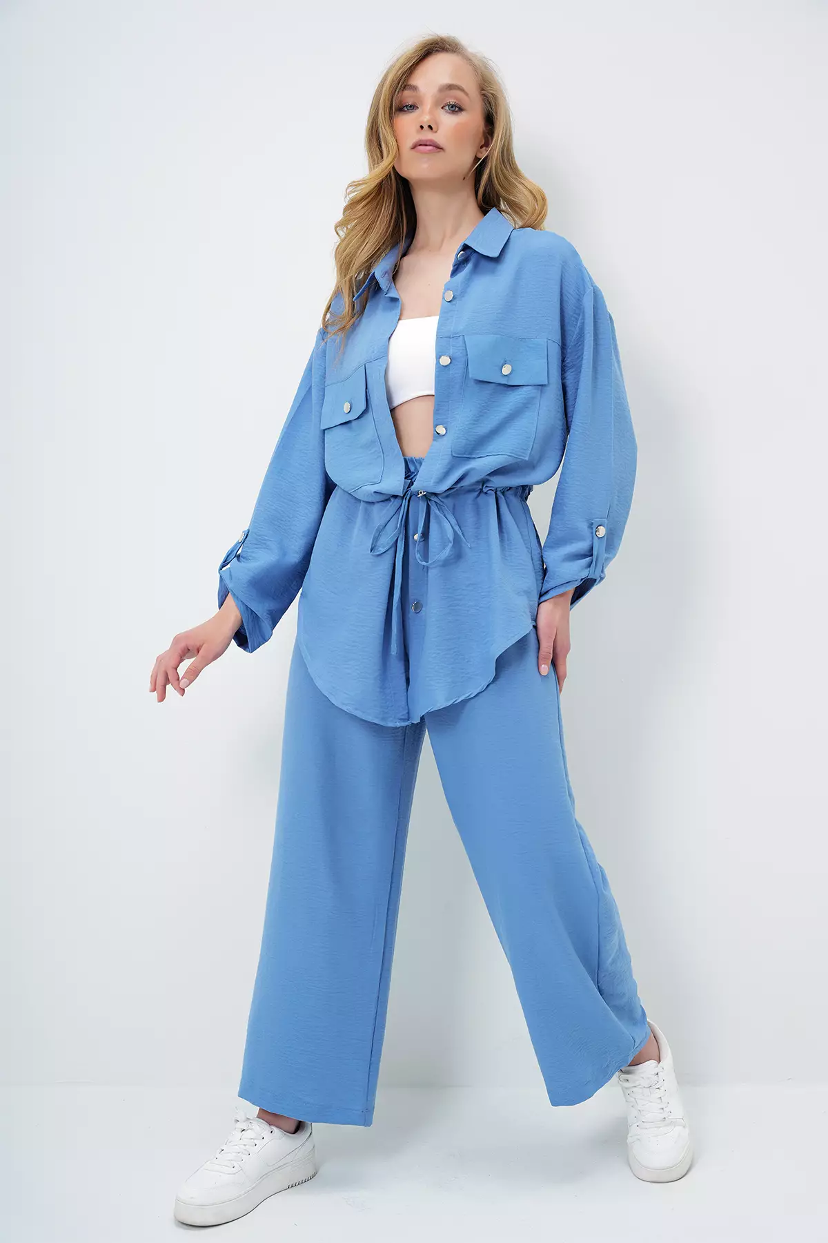 Safari Jacket & Wide Leg Trousers Set