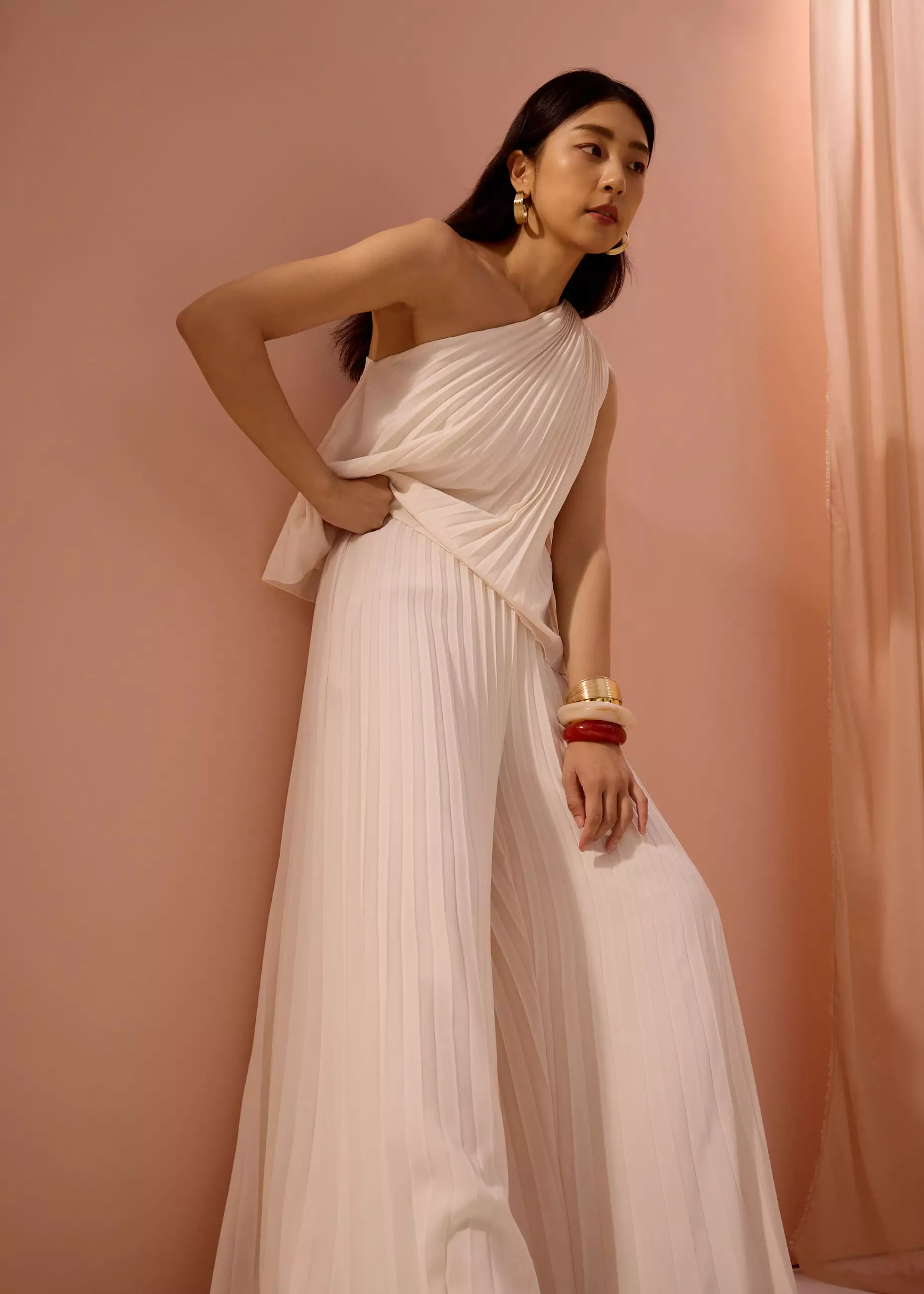 Celana Panjang Wanita - PETITE Leggy™ Wei Elastic Sunray Pleated Palazzo Pants