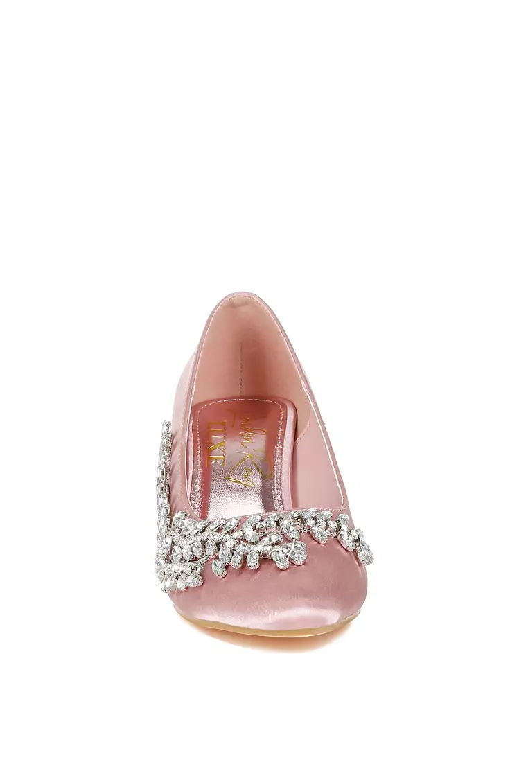 Satin Diamante Embellished Pumps in Blush