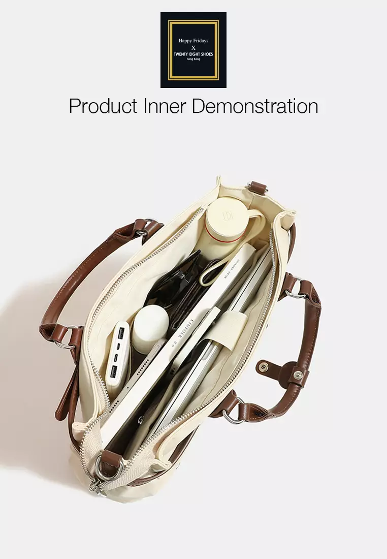 Multi Purpose Nylon Oxford Patch Genuine Leather Laptop Tote Bag JW MJ-1388