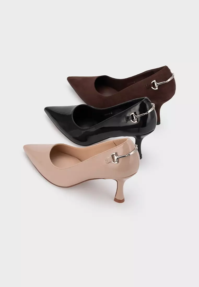 POINTED TOE BUCKLE DETAIL MID HEEL PUMP