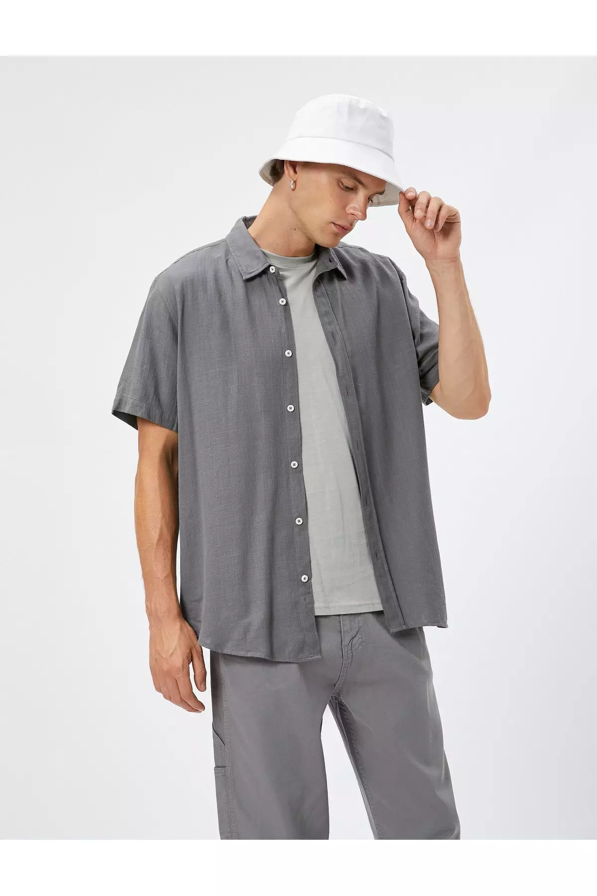 Discount on KOTON  shoes - SKU: Summer Shirt Short Sleeve Turn-Down Collar Buttoned Cotton
