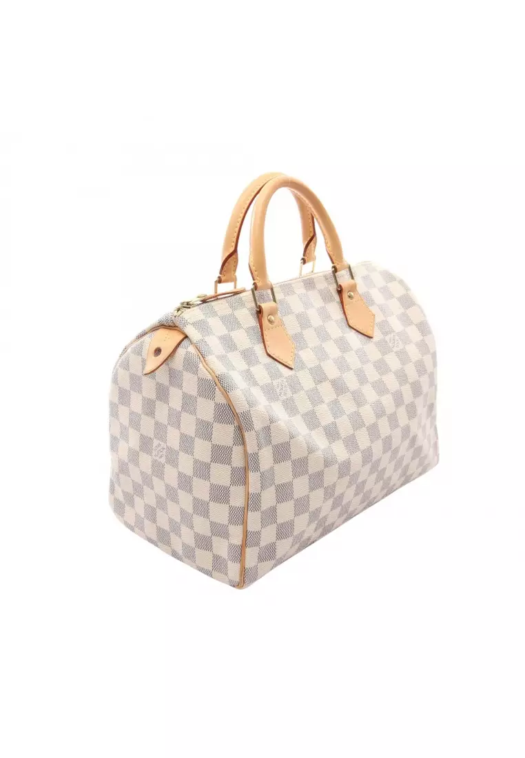 Pre-Loved Louis Vuitton Speedy Bandouliere 30 Damier Azur Handbag PVC leather white