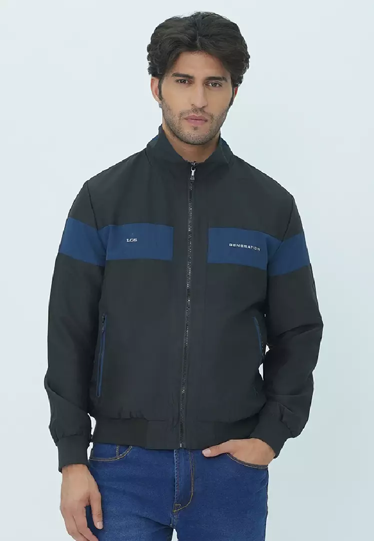 LGS - Jaket Parasut - 2 Side - Standing Collar - Biru Hitam - JJK.558.209.001.C