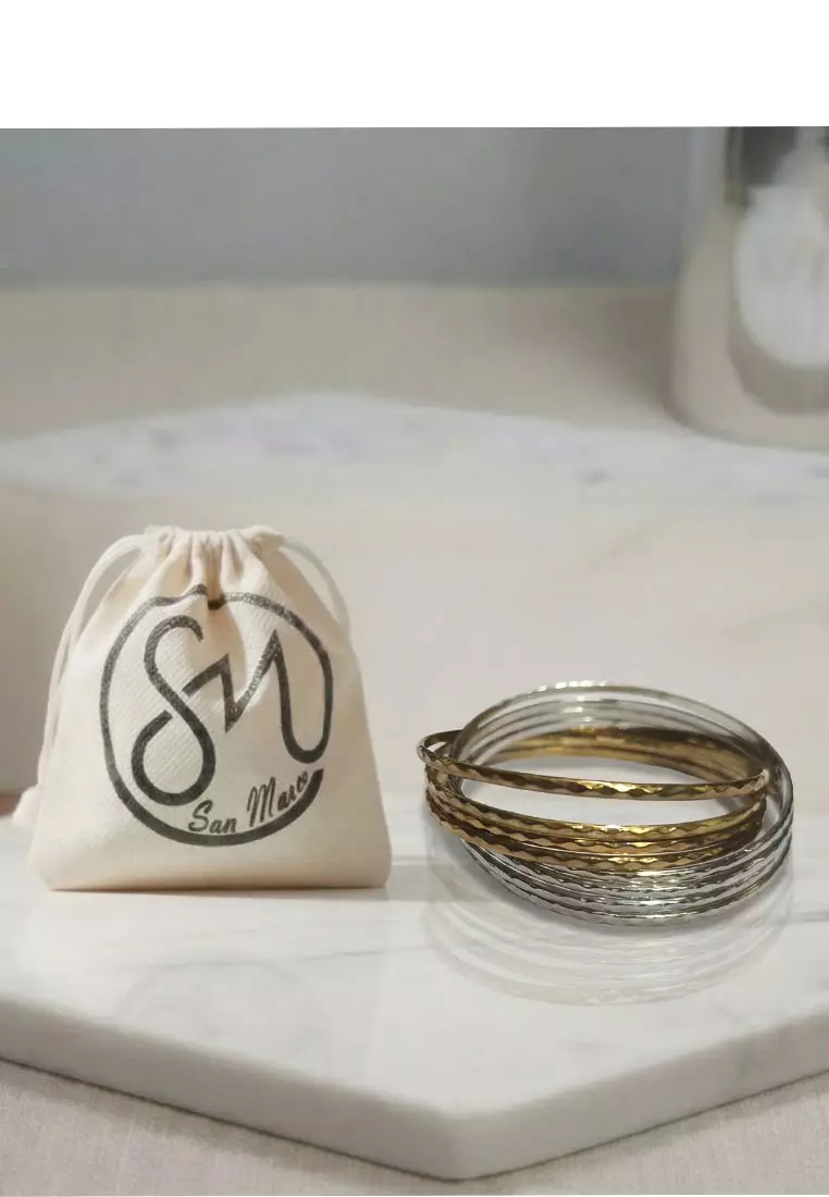 Aksesoris Gelang Wanita Interlink Bangle Set Gelang Wanita Silver & Gold