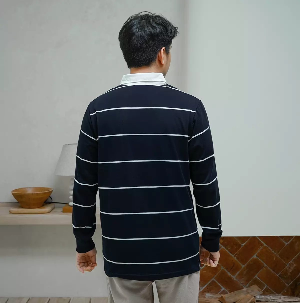 Matsuda Kaos Rugby Polo Shirt Katun Pria Lengan Panjang Tsuyama Navy