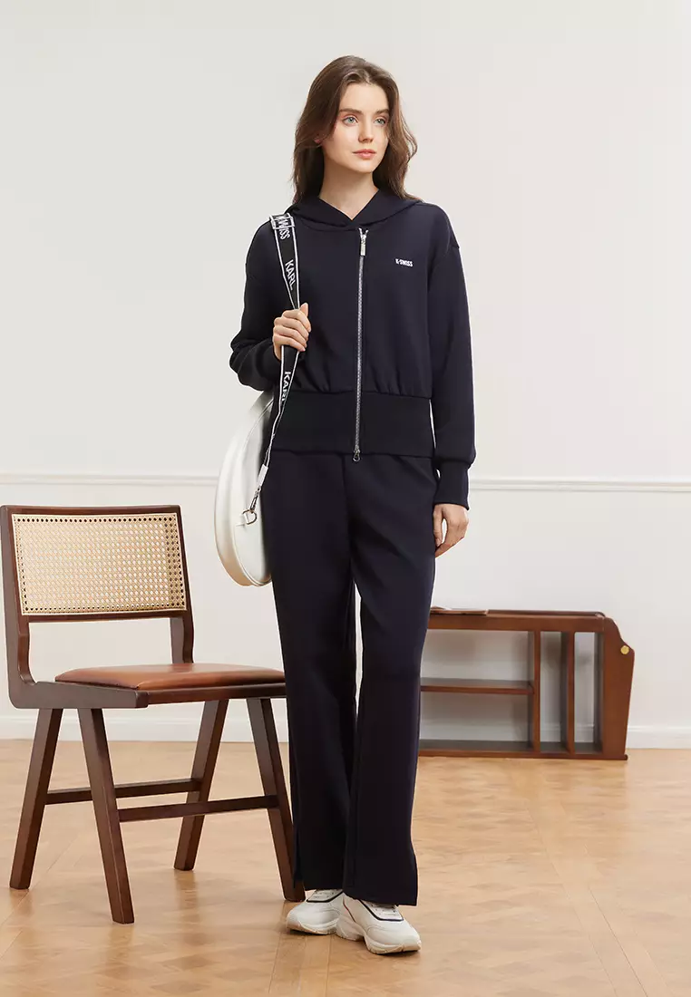 WOMEN'S K-SWISS LOGO HIGH RISE WIDE LEG PANTS