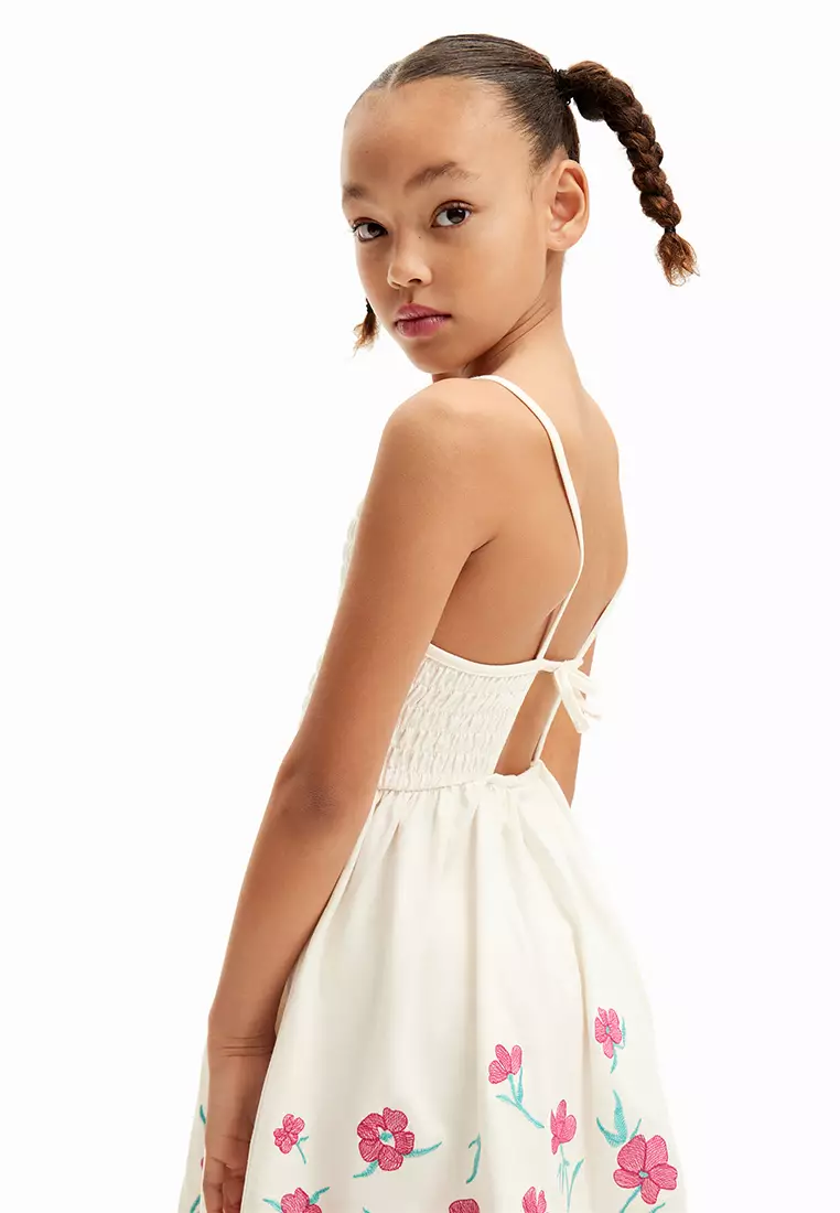 Desigual Girl Strappy floral embroidery dress.