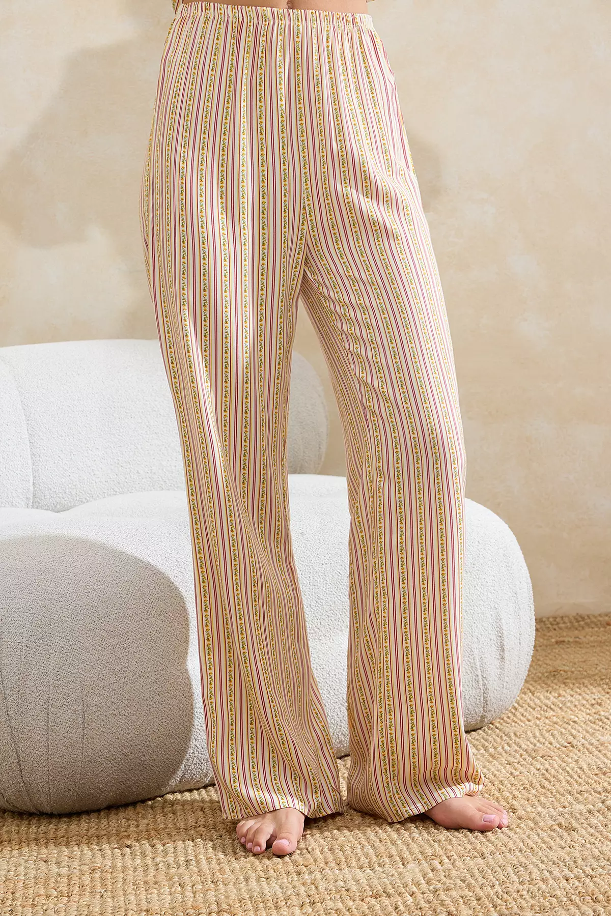 Burgundy-Multicolor Floral Heart Detailed Viscose Woven Pajamas Set Thmss26Pt6
