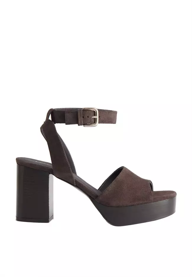 Peep toe suede slingback chunky sandals hotsell