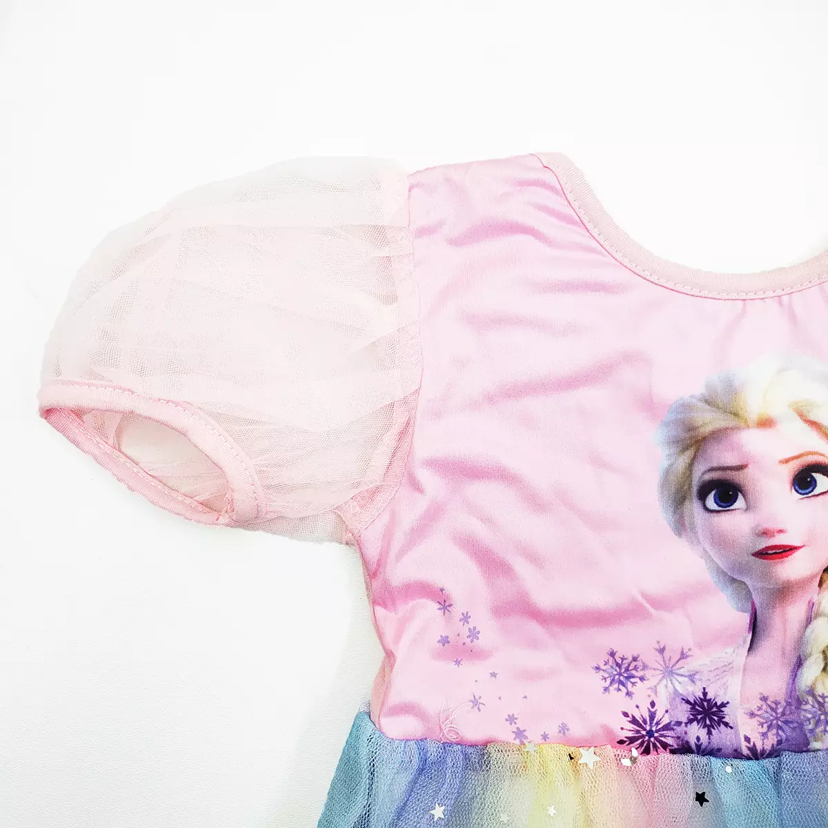 Wakakids Dress Anak Perempuan Lengan Pendek Karakter Frozen Gaun Sequin Tutu Rainbow 4491 Venrz Pink