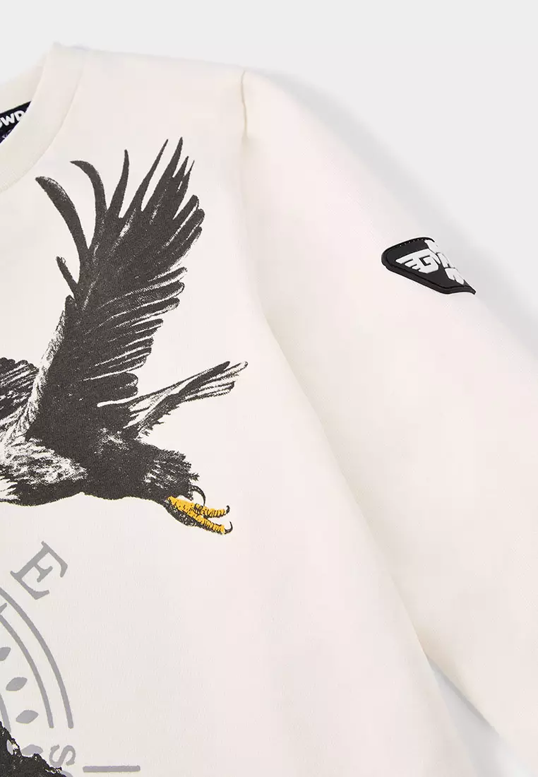 Daze LS White Long Sleeve Tee with Eagle Print