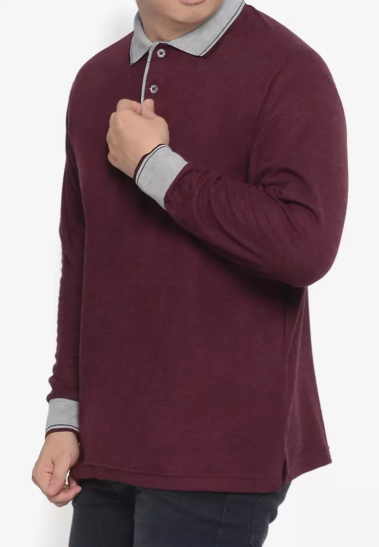 Andre Michel Kaos Polo Shirt Lengan Panjang Kerah Abu Maroon Tua 933-85