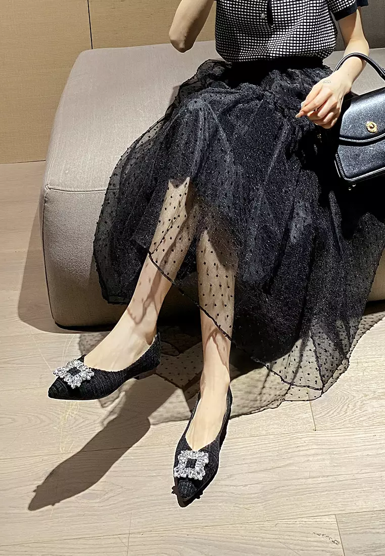 Rhinestone Buckle Pointed Flat Shoes WW373-19