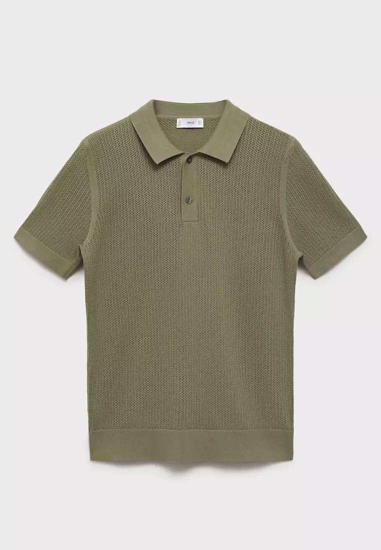 Openwork Knitted Cotton Polo Shirt