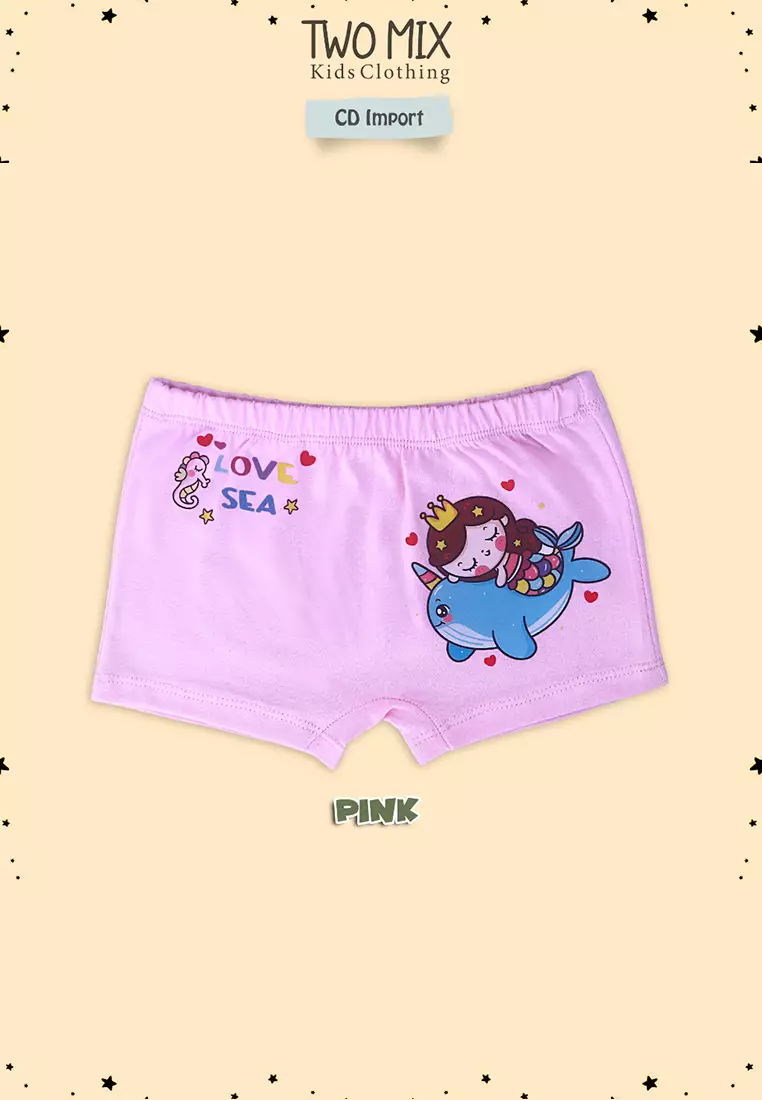 Two Mix - Pakaian Dalam Celana Boxer Anak Perempuan Printing Lucu CD Celdam Anak Cewek 1-10 Tahun 4324A Pink