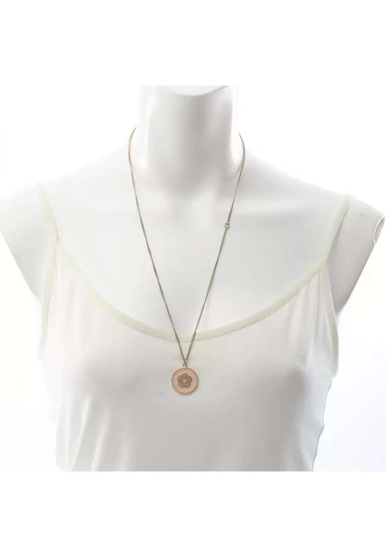 Pre-Loved Chanel camellia coco mark Circle necklace GP pink 06P