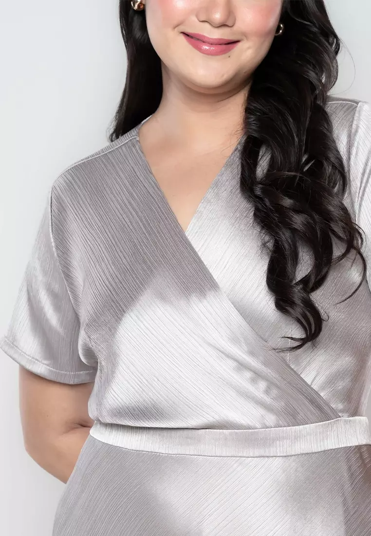 Milly Plus Size Emmanuelle Front Wrap Dress in Satin Fabric