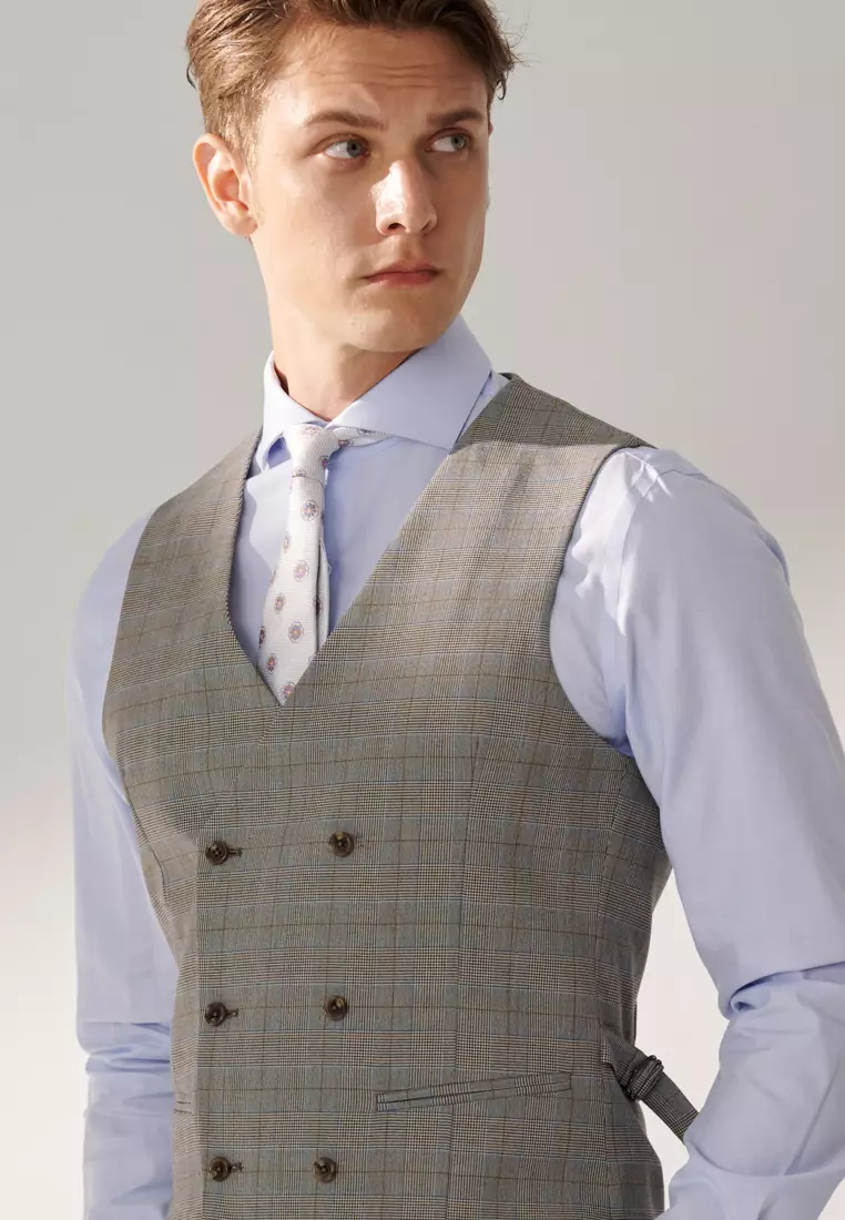 Grey Wales Check Slim Waistcoat