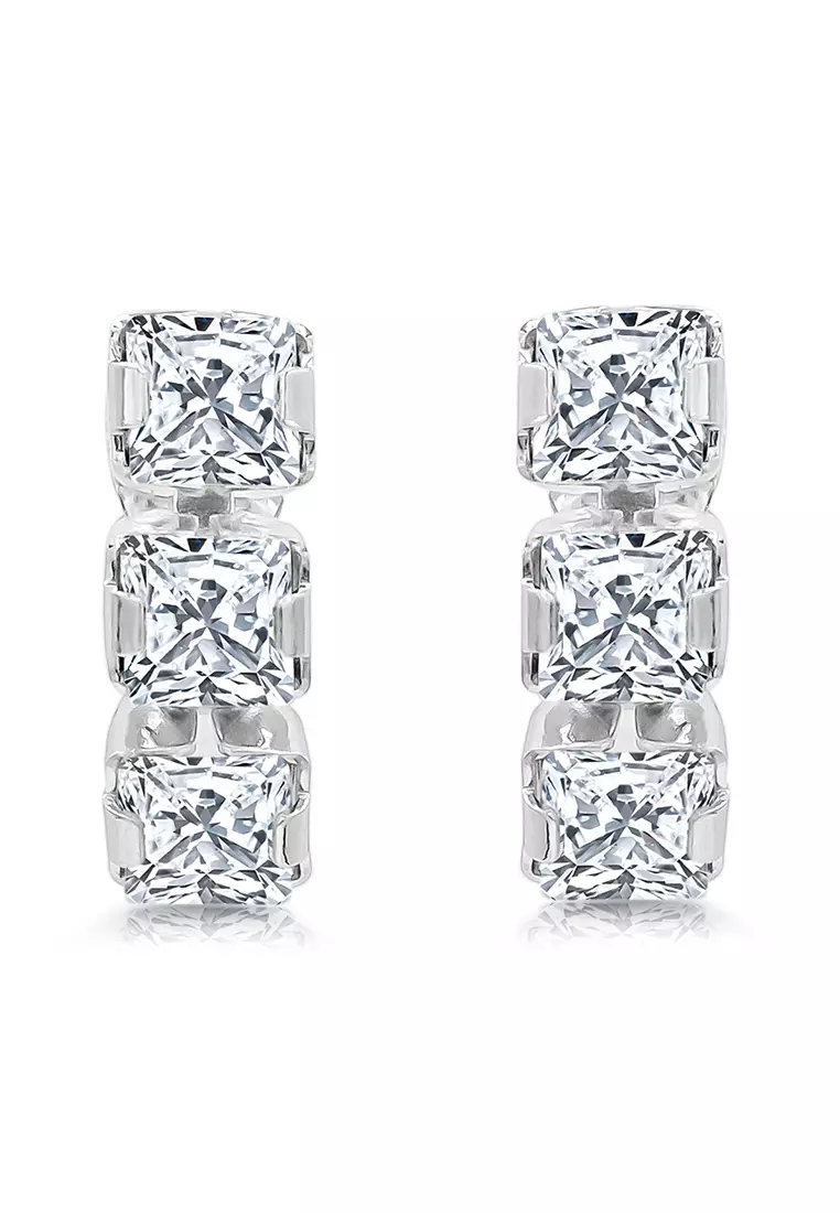 Gold diamond square hot sale stud earrings