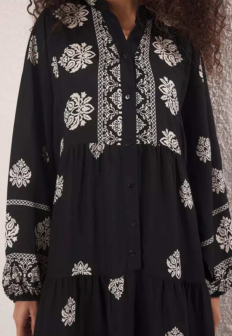 Black Patterned Viscose Woven Dress TCTSS24EB00221