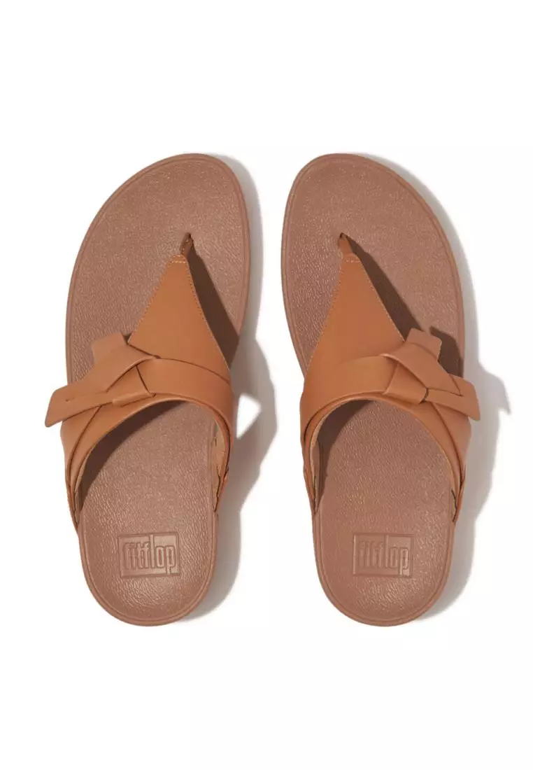Lulu Folded-Knot Leather Toe-Post Sandals