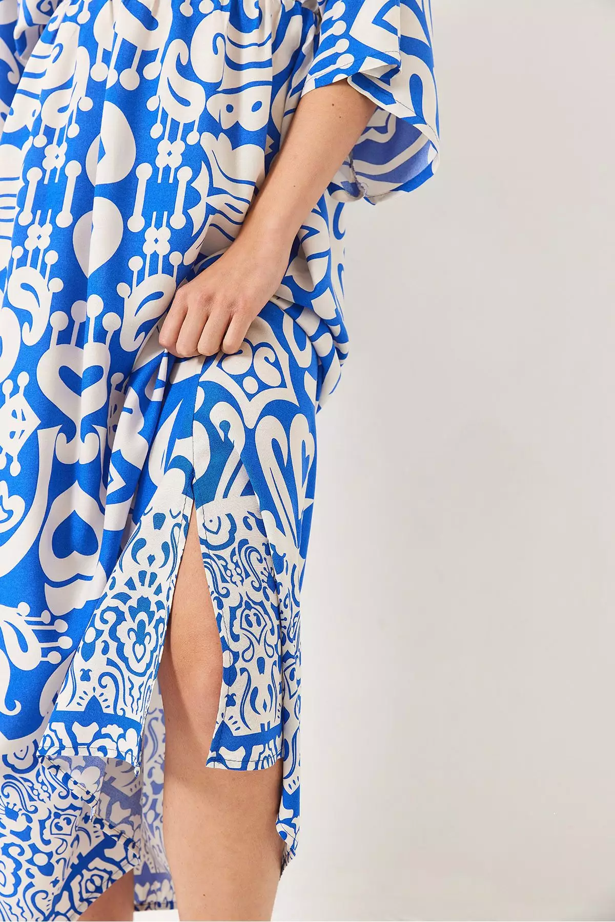 Women's Double Breasted Collar Patterned Slit Detail Woven Viscose Dress 60284018