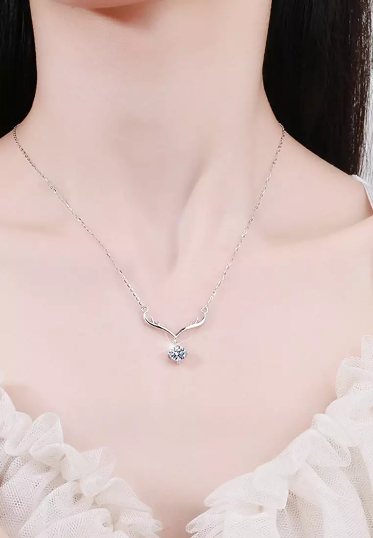 Kalung Wanita Original Berlian 2 Karat Dilapisi Platinum Fashion Cewek Necklaces silver color