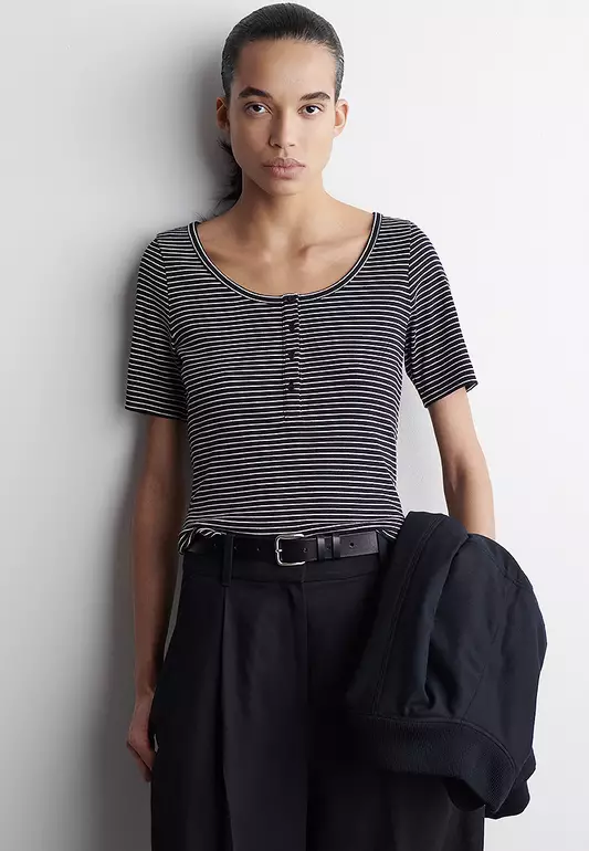 Ribbed Henley T-Shirt
