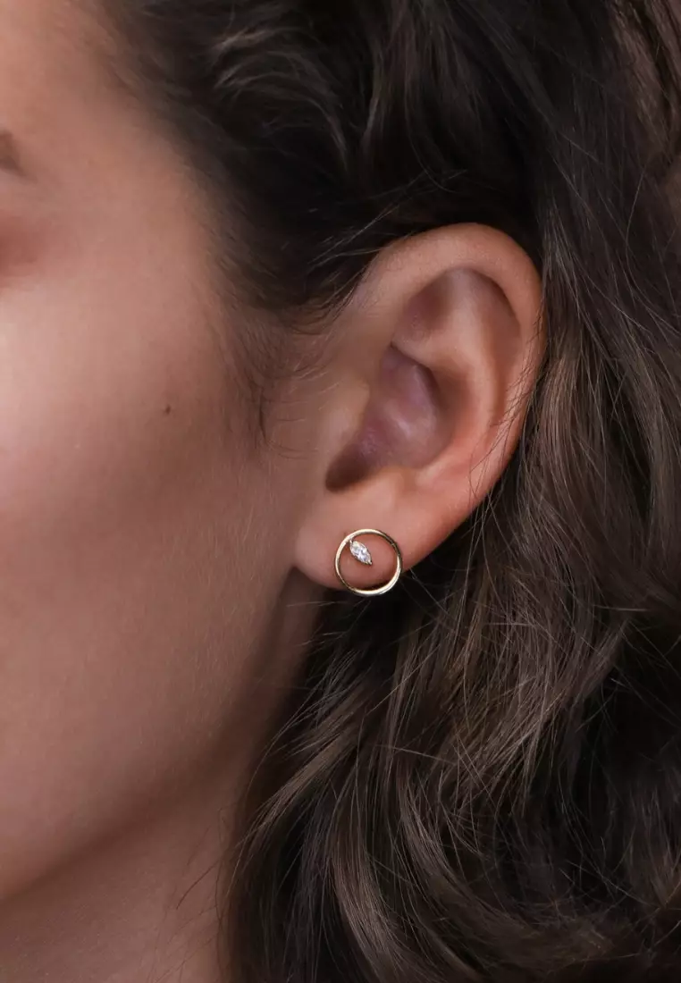 Sterling Silver Circle Marquise Studs