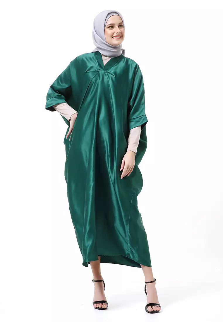 Kahitna Kaftan Pakaian Muslimah Premium Motif Polos High Quality - Hijau