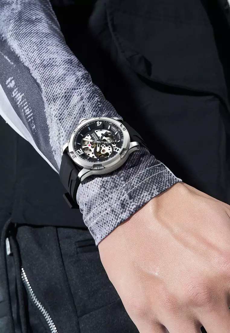 Unisex Automatic Stainless Steel Watch, 43mm, Rubber Strap