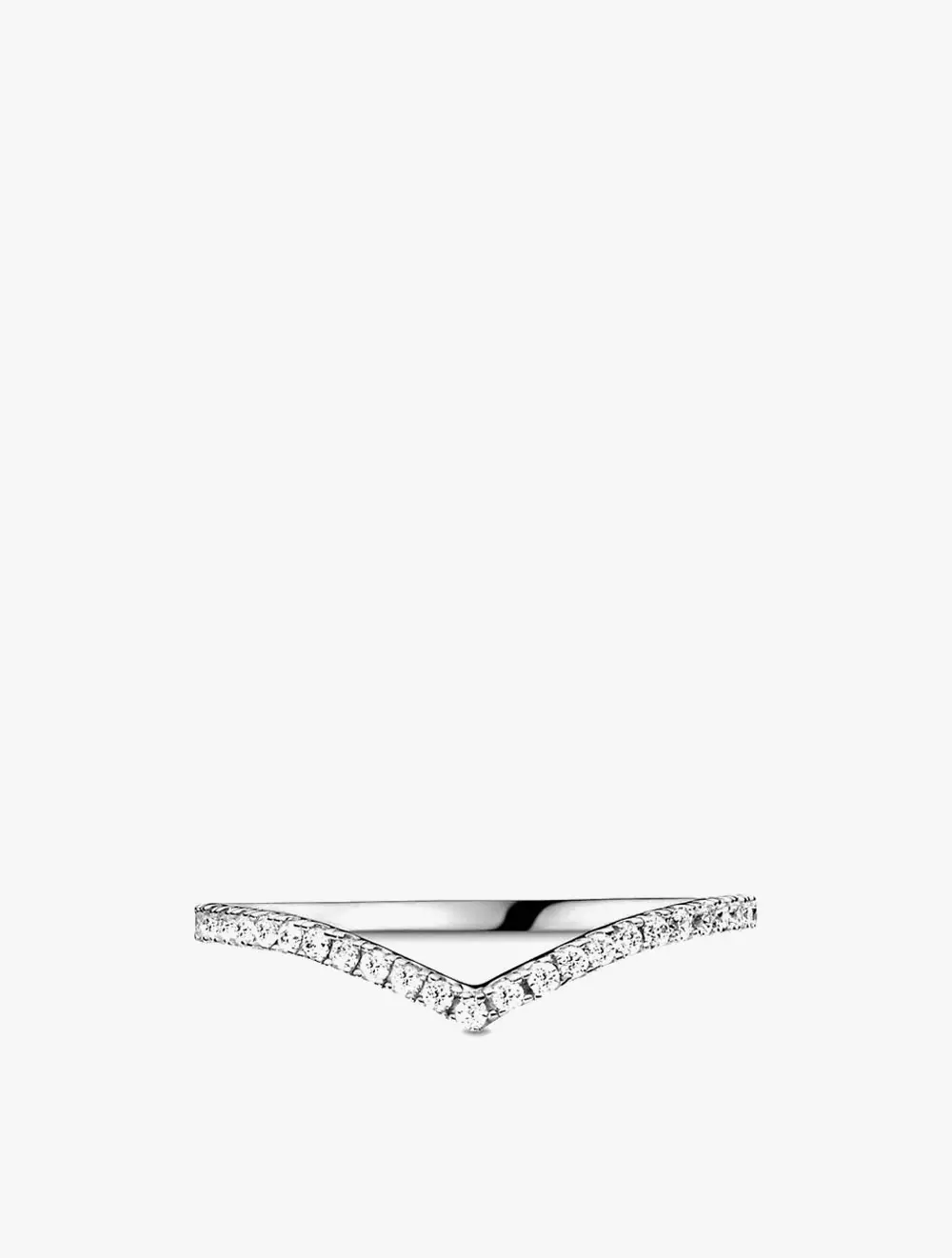 Wishbone silver ring with clear cubic zirconia