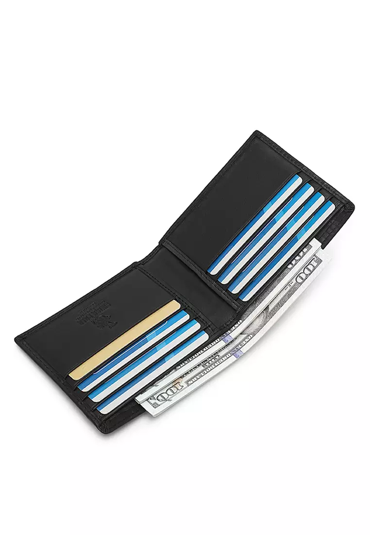 Leather RFID Bi-Fold Short Wallet - Black