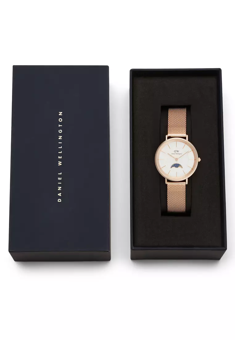Petite Lune 32mm Melrose Rose Gold White - Moonphase Dial - Women Watch stainless steel moonhphase watch DW Official Authentic Original