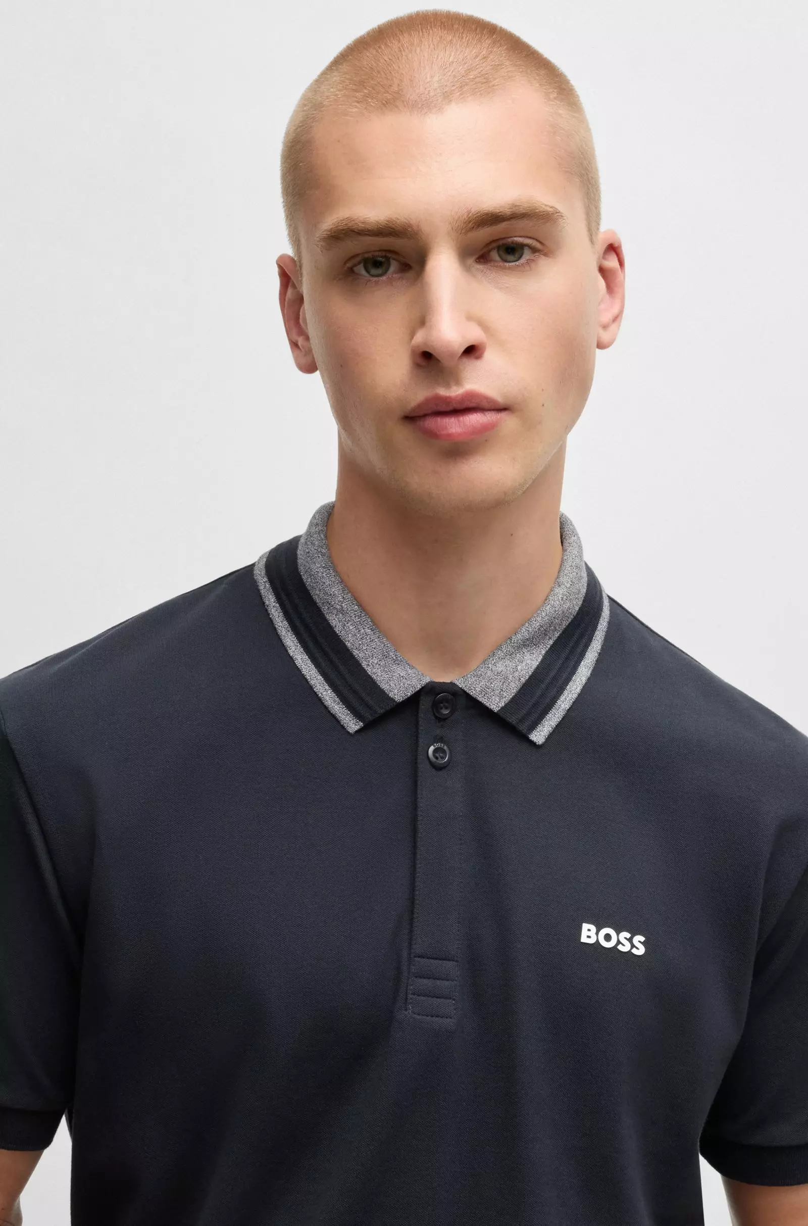 Boss Stretch-cotton polo shirt with logo detail