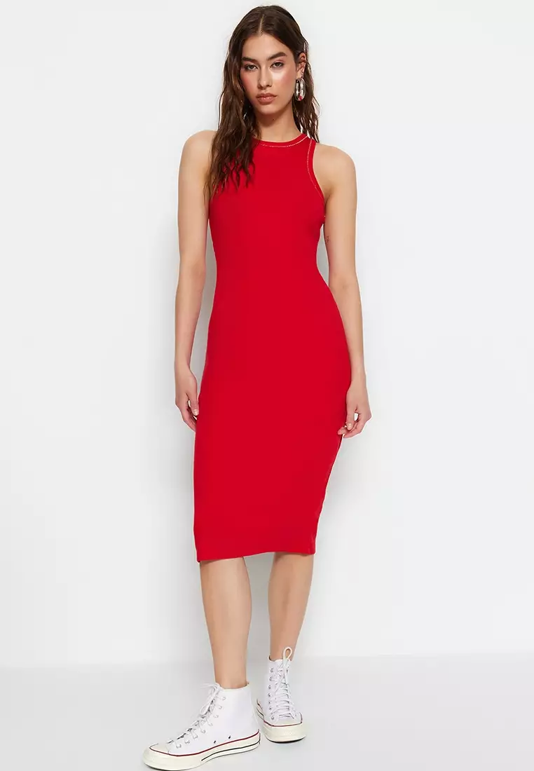 Casual red midi clearance dress