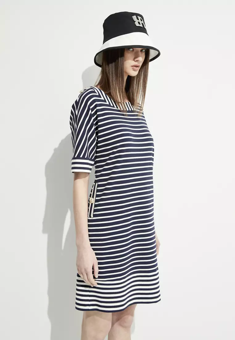 Short Sleeve Navy Stripe Dress